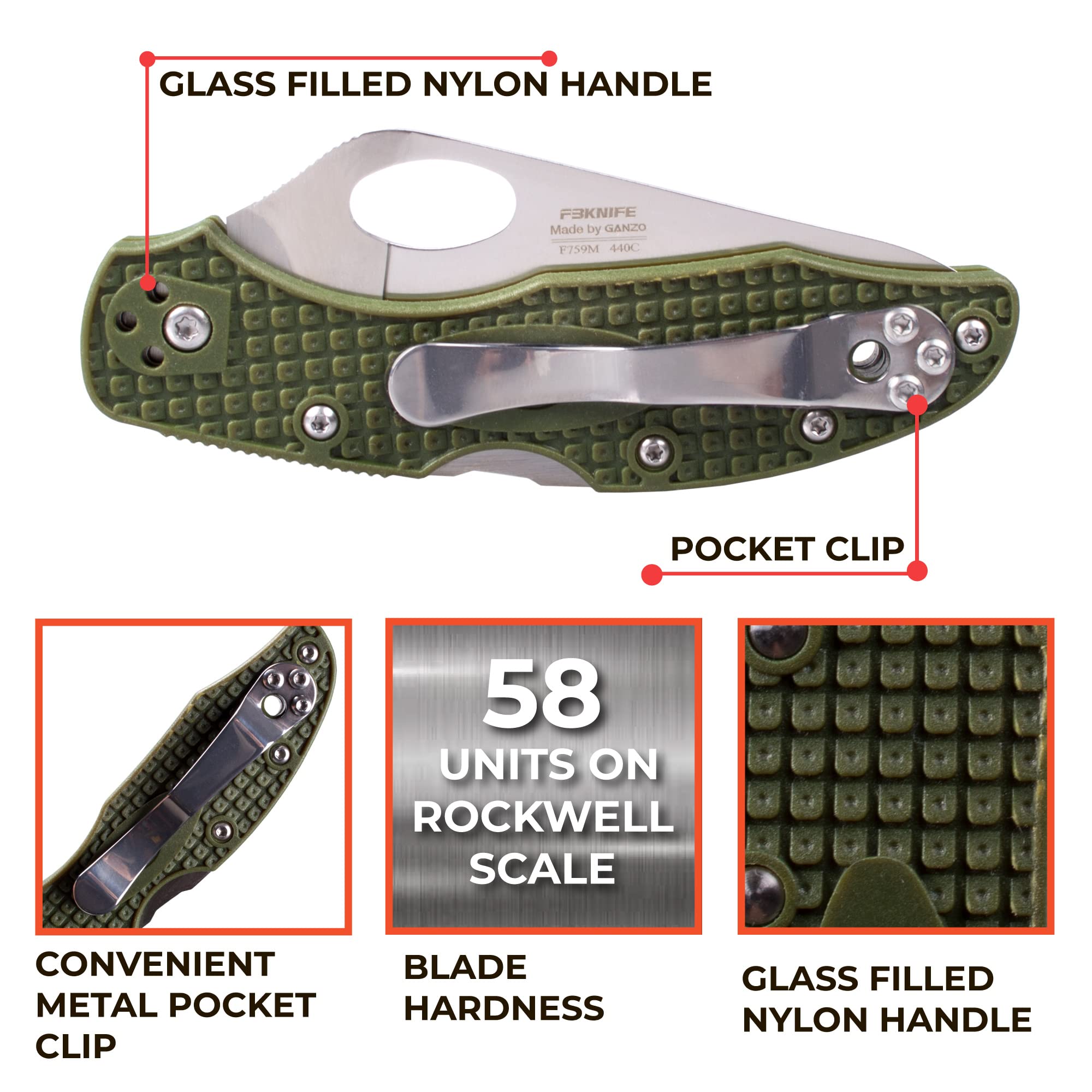 GANZO Firebird F759M Pocket Folding Knife 440C Stainless