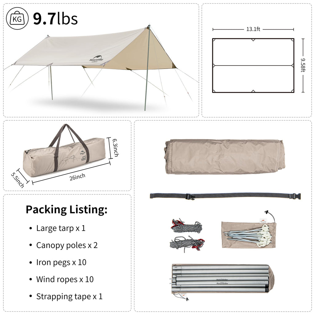 Naturehike Camping Tent Tarp,Camping Awning with Poles,Tent Canopy Rain Fly, Cam, view 2