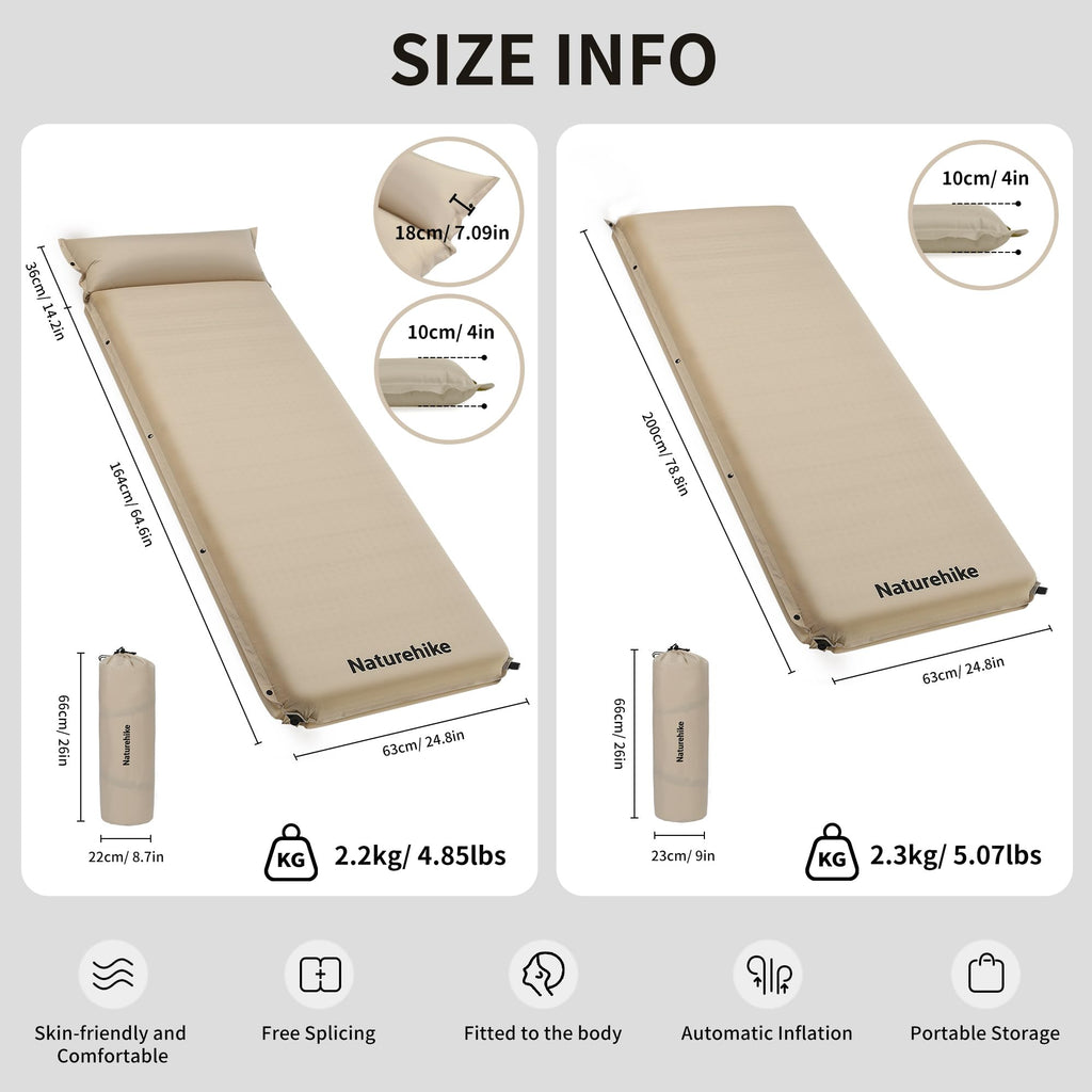 Naturehike 4"/10cm Ultra Thick Foam Self Inflating Sleeping Pad with Pillow, R9., view 3