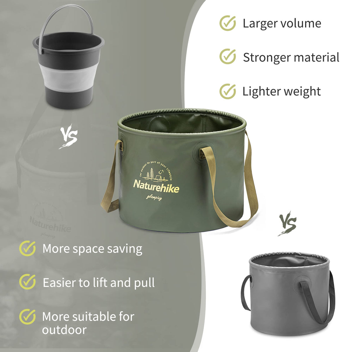 Naturehike Collapsible Bucket, Folding Bucket Wash Basin with Handle, Portable W