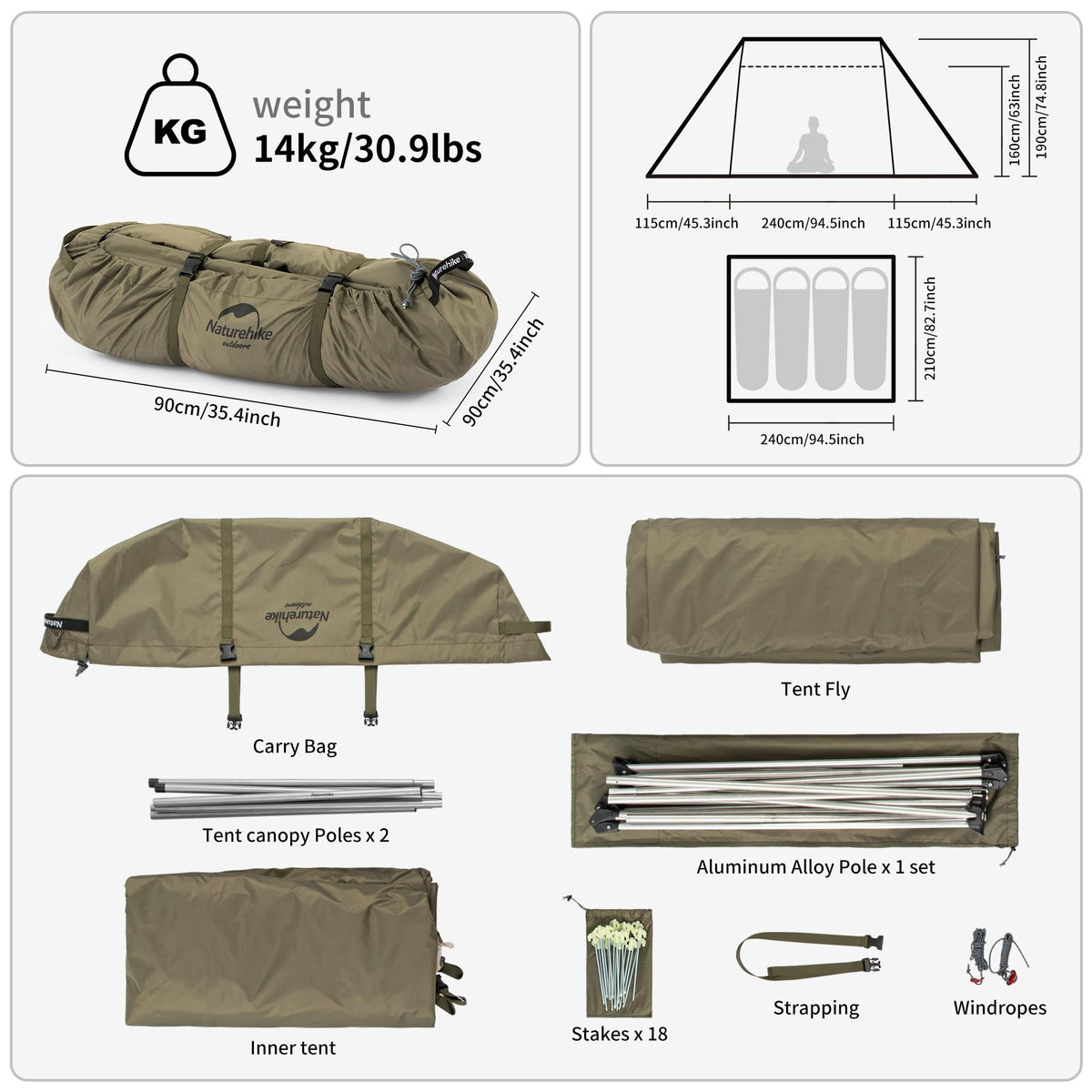 Naturehike Village Camping Tent,4/6/8 Person Tents for Camping, 60S Easy Setup I