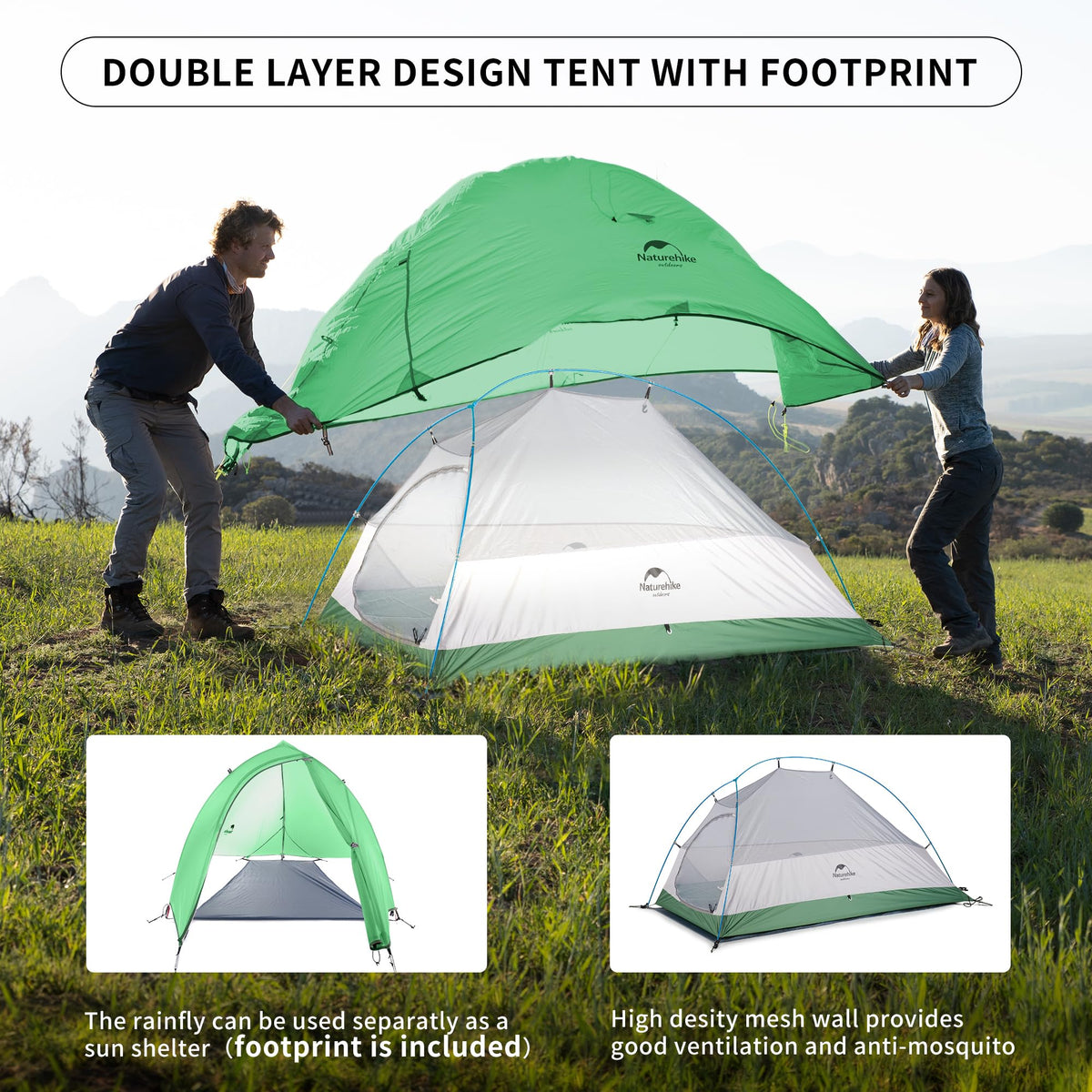 Naturehike Cloud-Up 1 Person Tent Lightweight Backpacking Tent for One Man, Wate