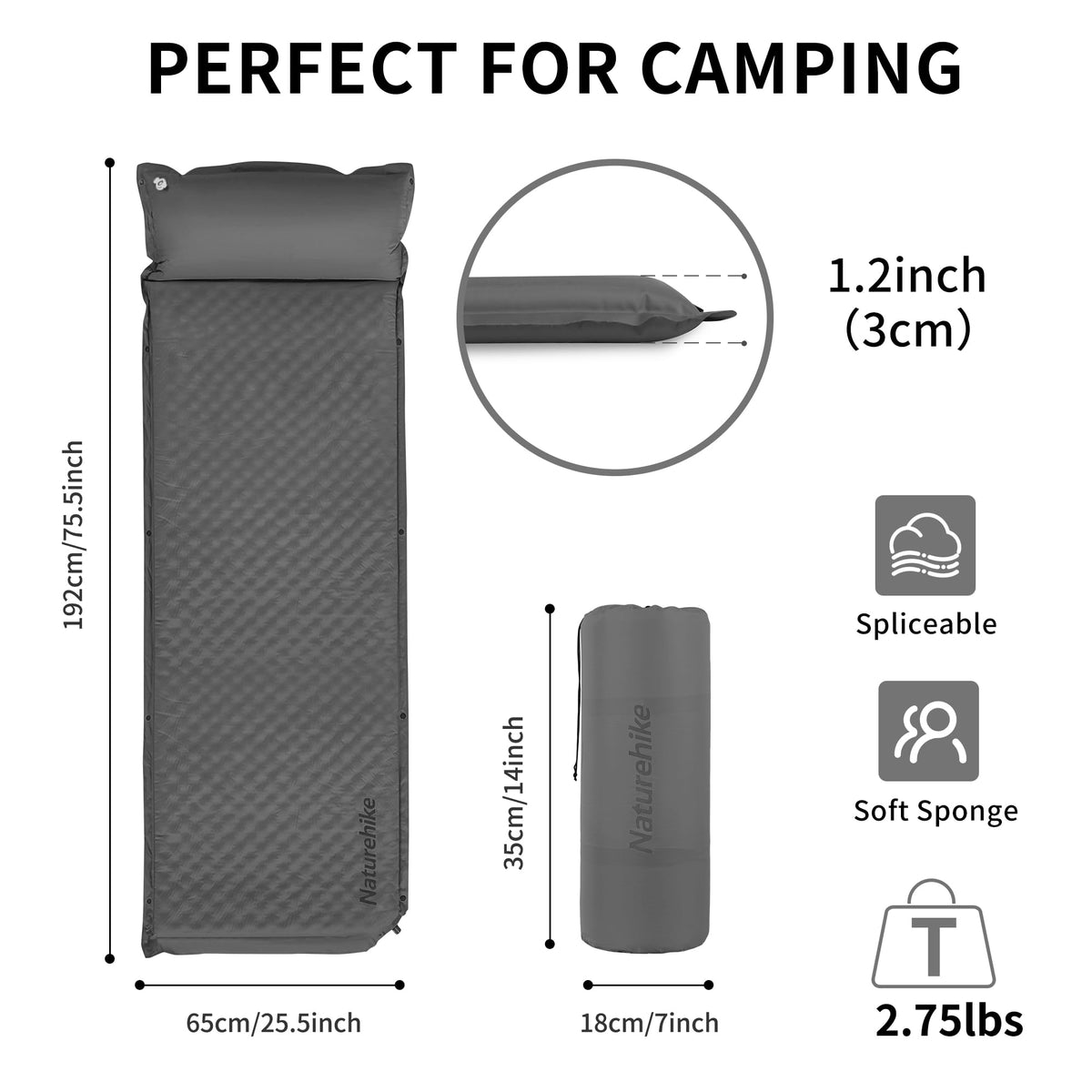 Naturehike Sleeping Pad, 1.2 inch Thick Self Inflating Sleeping Pad for Camping,