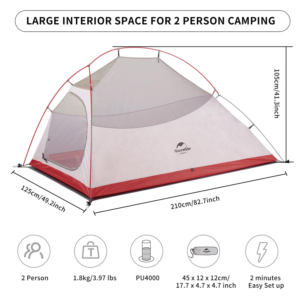 Naturehike Cloud-Up 2 Person Tent Lightweight Backpacking Tent with Footprint -, view 2