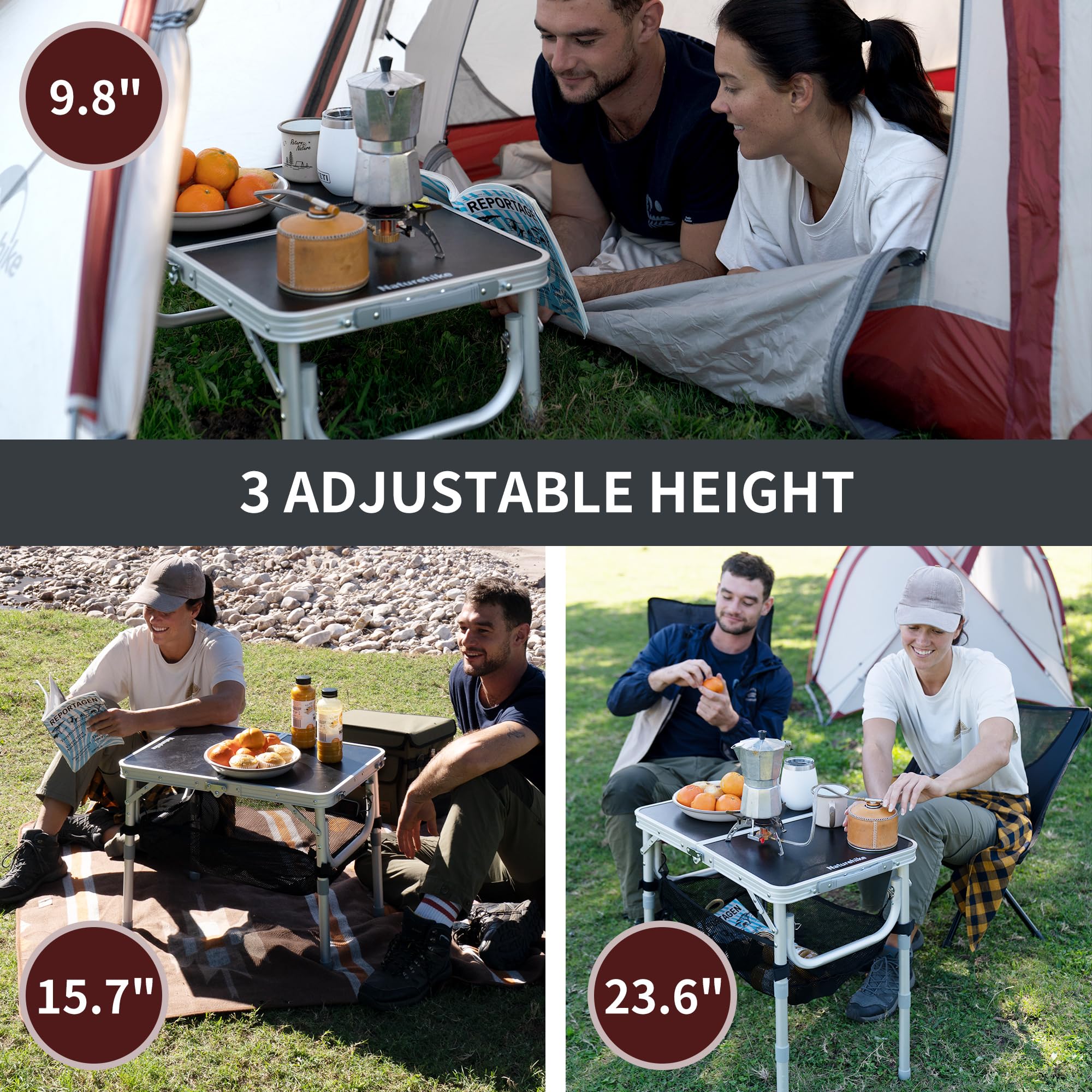 Naturehike Folding Camping Table, 23.6" x 15.7" Portable Table with with Mesh Ho
