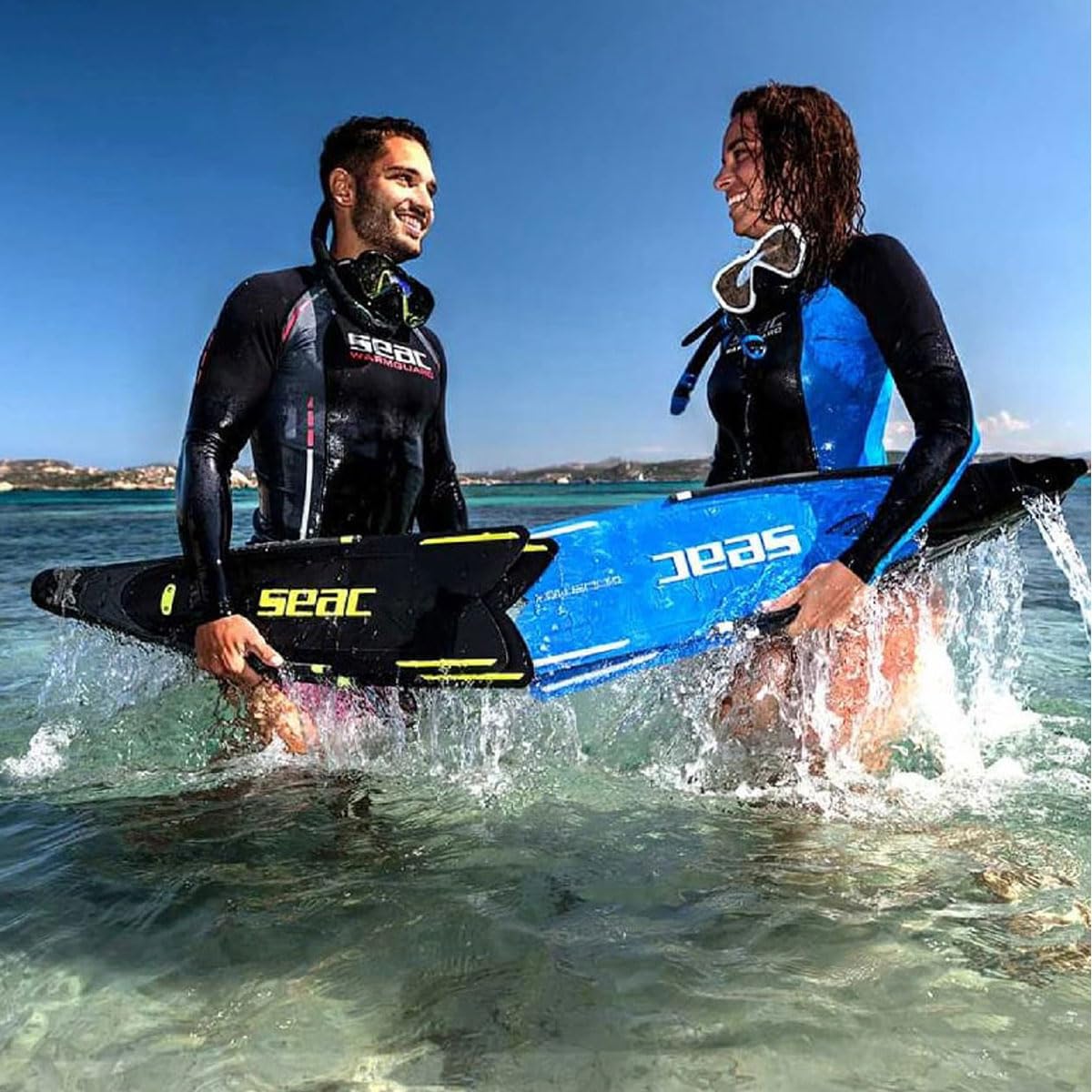 Seac Booster Freedive Fins - Blue Camouflage, 4-5.5