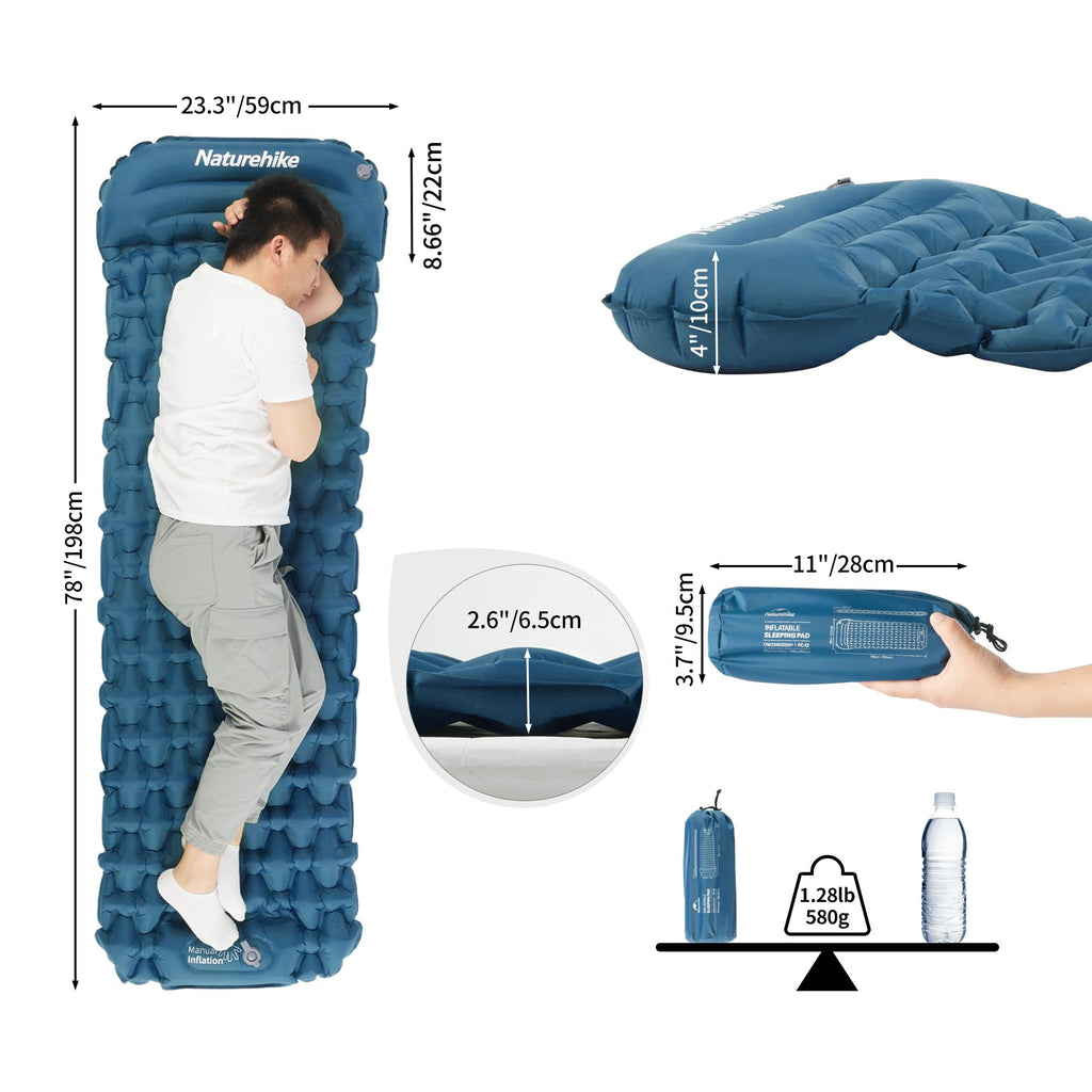 Naturehike Camping Sleeping Pad, Ultralight Inflatable Sleeping Mat with Pillow, view 7