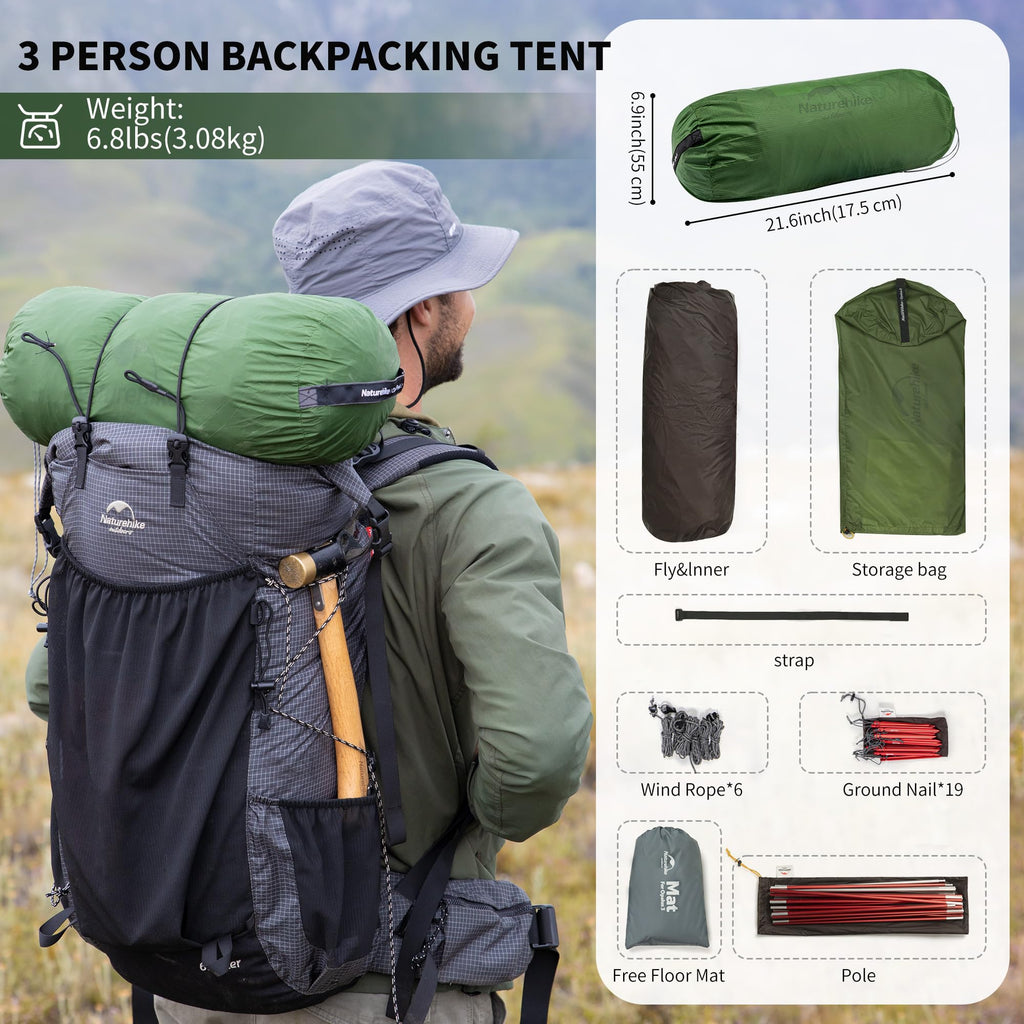 Naturehike Opalus Backpacking Tent 2-4 Person Lightweight Waterproof Camping Ten, view 3