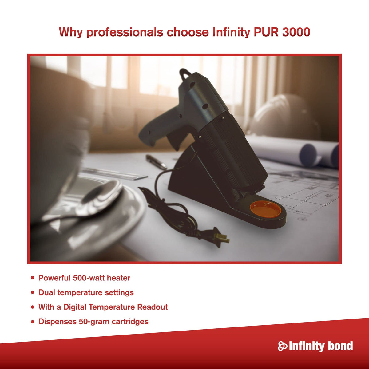 Infinity PUR 3000 FLEX 50 Dual Temp Corded PUR Hot Melt Applicator for 50 Gram C