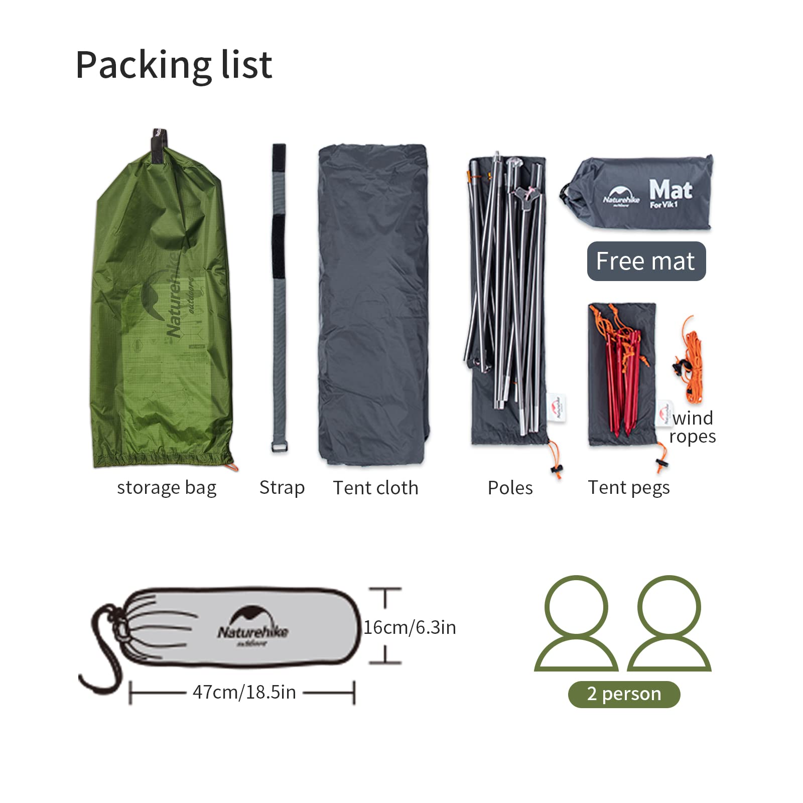Naturehike VIK 2 Person Ultralight Backpacking Tent, Ultralight Tent for 2 Perso