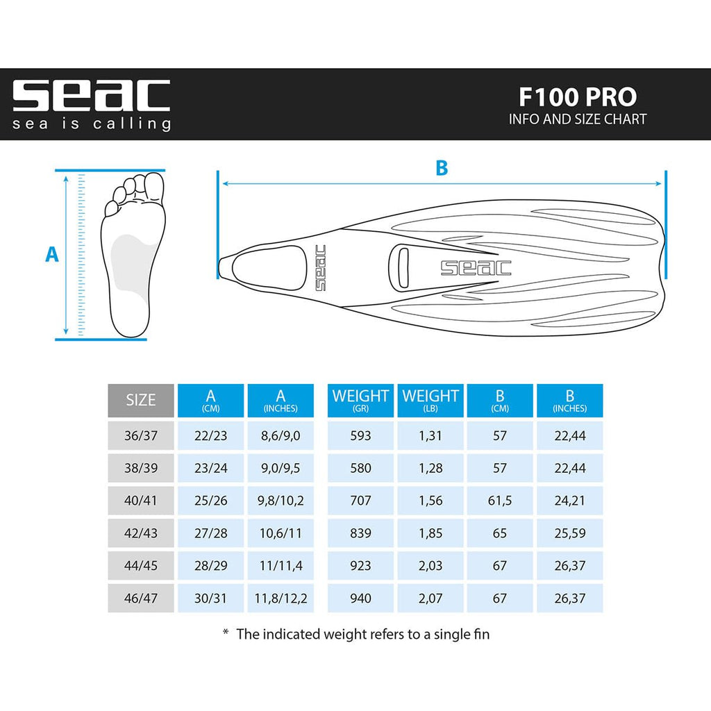 Seac F-100 PRO Full Foot Fins - Black, 40/41, view 7