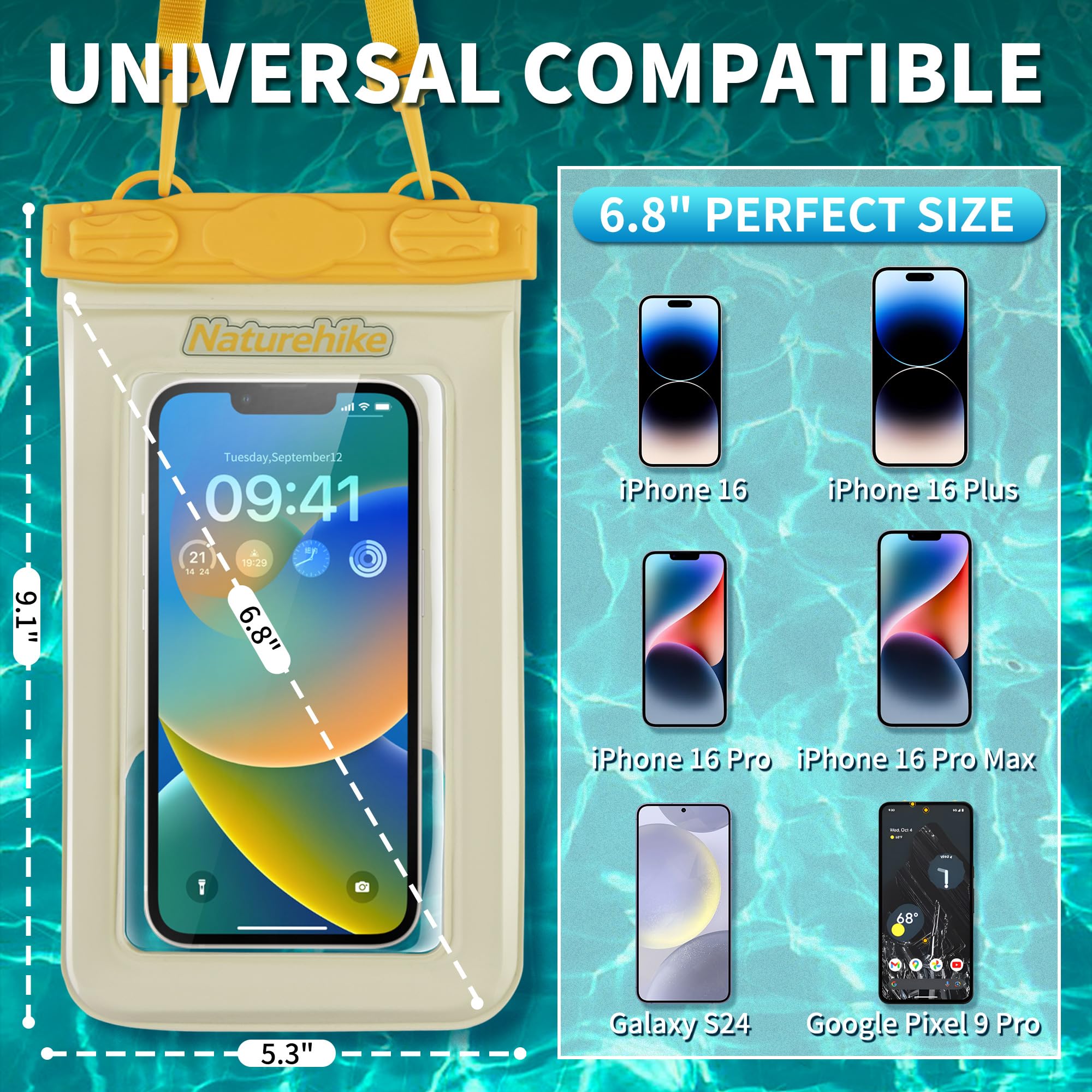 Naturehike IPX8 Floating Waterproof Phone Pouch, Waterproof Phone Case with Lany