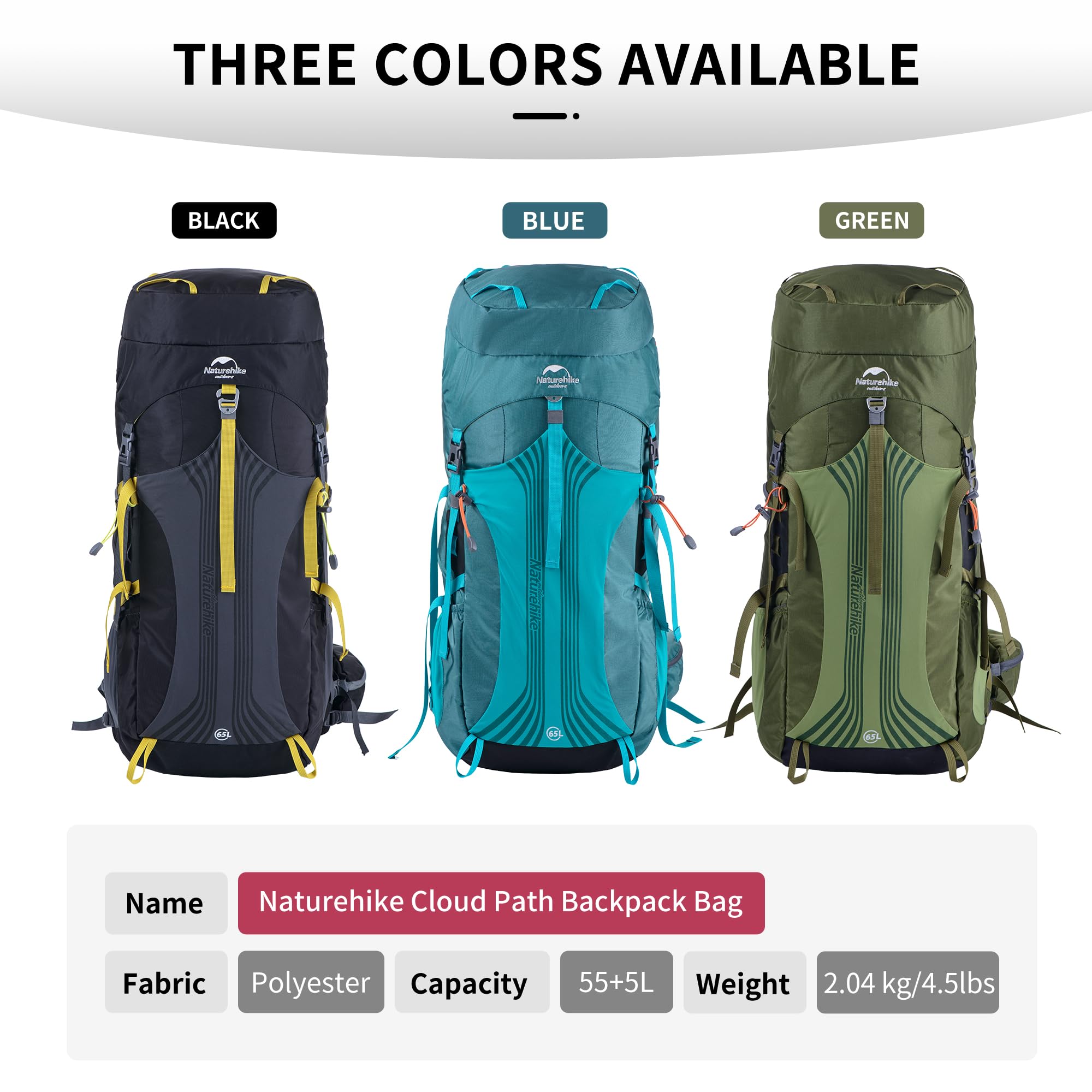 Naturehike 55L Internal Frame Backpack, Travel backpack, Backpacking backpack, f