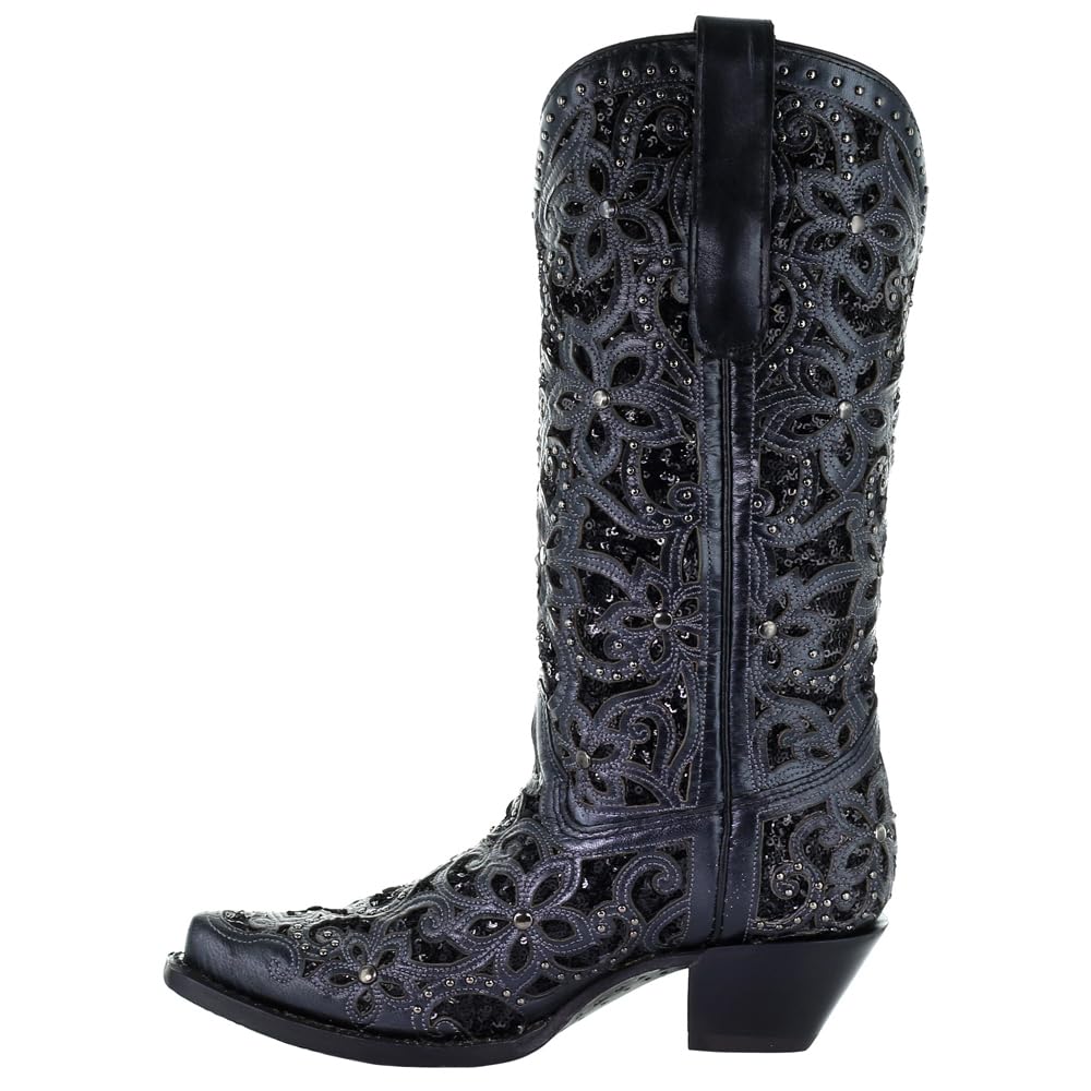 CORRAL LD BLACK INLAY & EMBROIDERY & STUDS, Size: 8.5, Width: M (A3752-LD-M-8.5), view 4