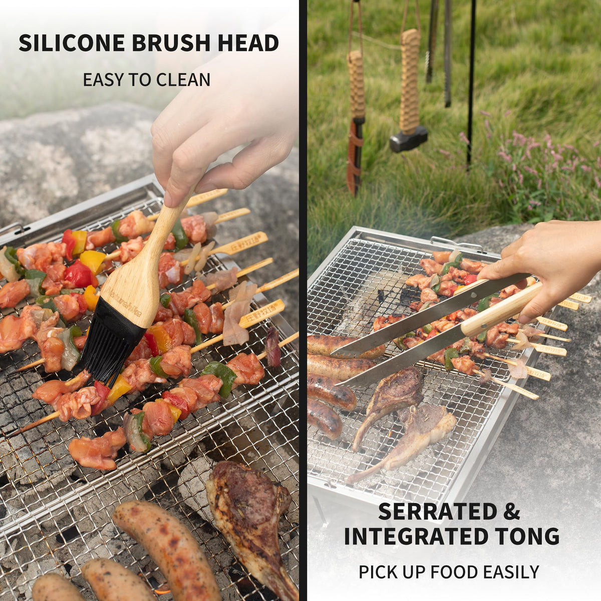 Naturehike Grill Tools Set, Stainless Steel Barbecue Utensils Set with Olive Woo