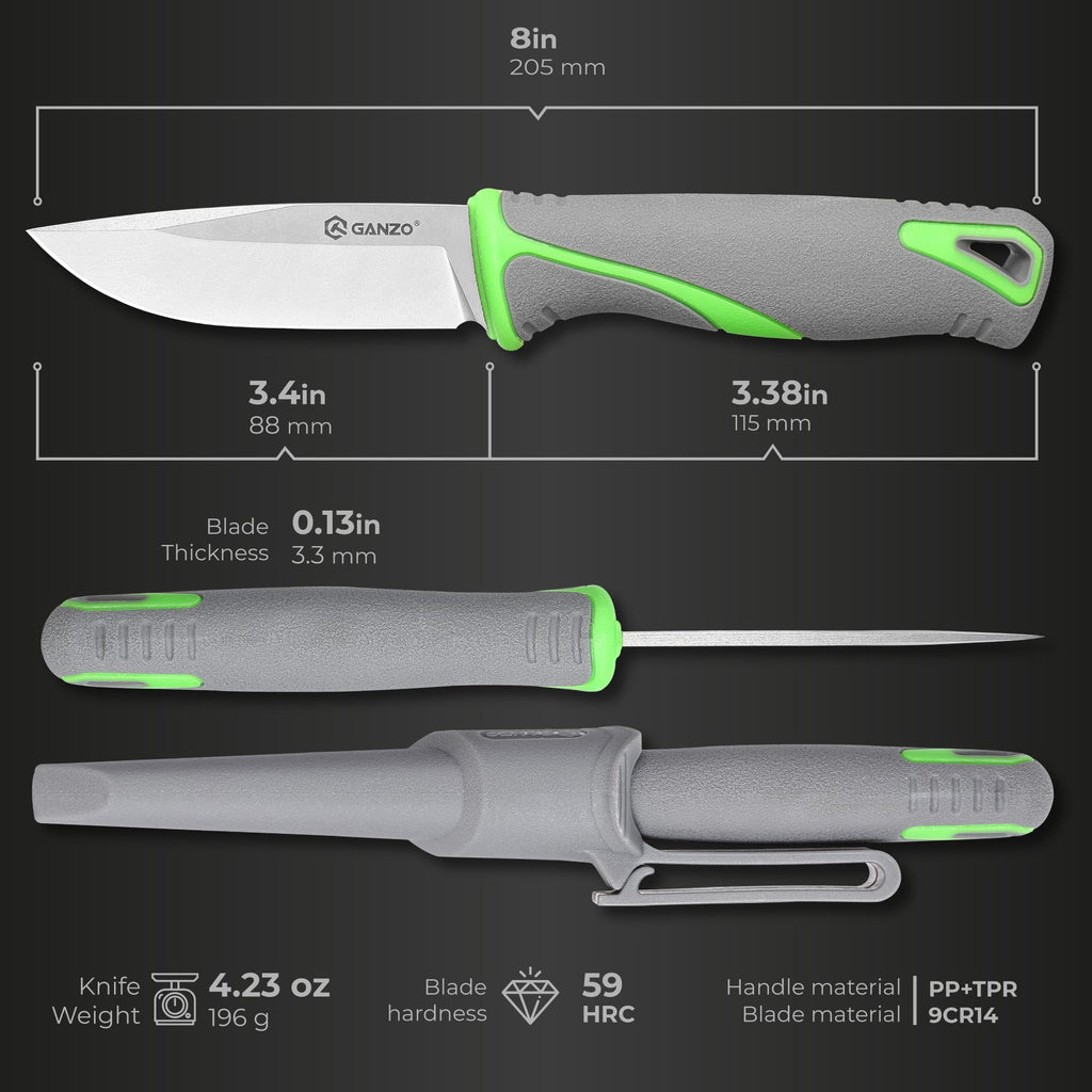 Ganzo G807-GY Fixed Blade Knife Razor Sharp 9CR14 Stainless, view 3