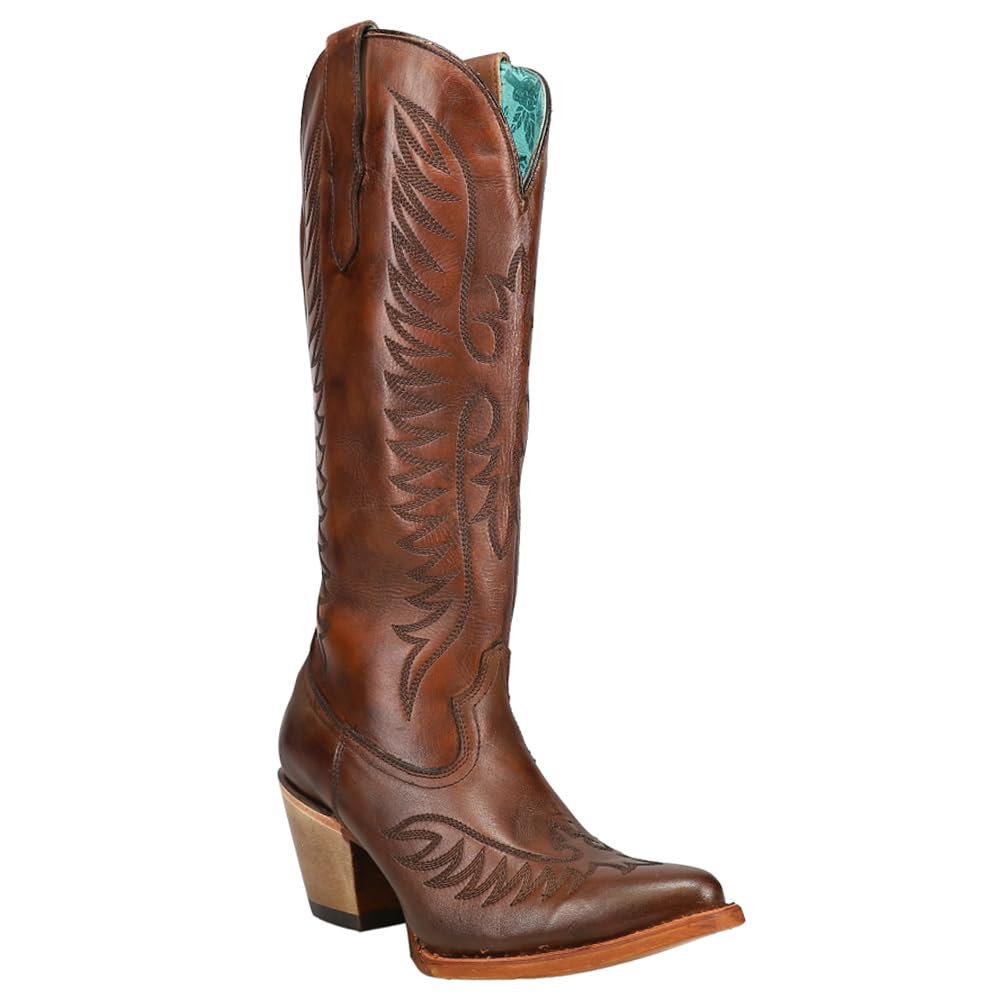 Corral Boots Womens Cognac Embroidered Snip Toe Casual Boots Mid Calf Mid Heel 2, view 3