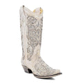 Corral Women's 14-inch Off White Glitter Inlay & Crystals Snip Toe Pull-On Cowbo
