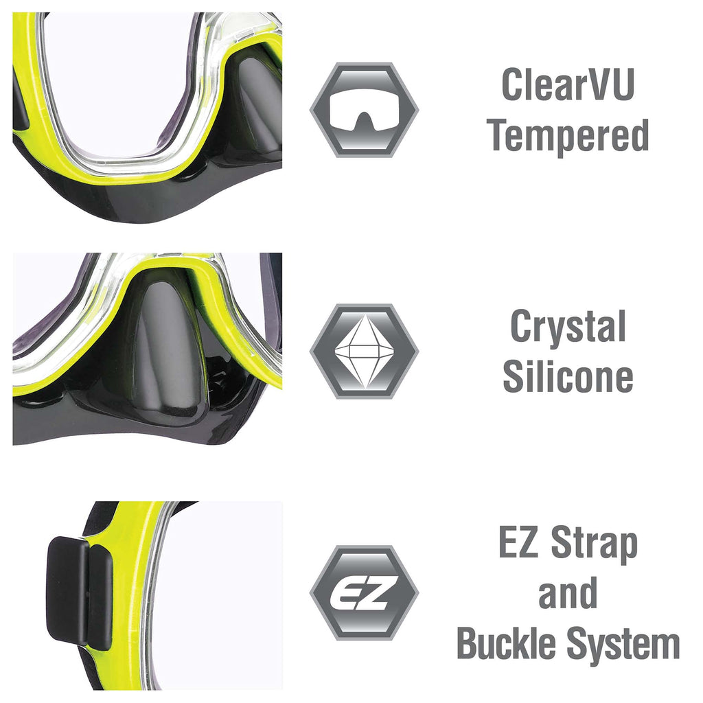 TUSA Sport Youth Mini-Kleio Mask and Dry Snorkel Combo Set, Black/Flash Yellow,, view 2