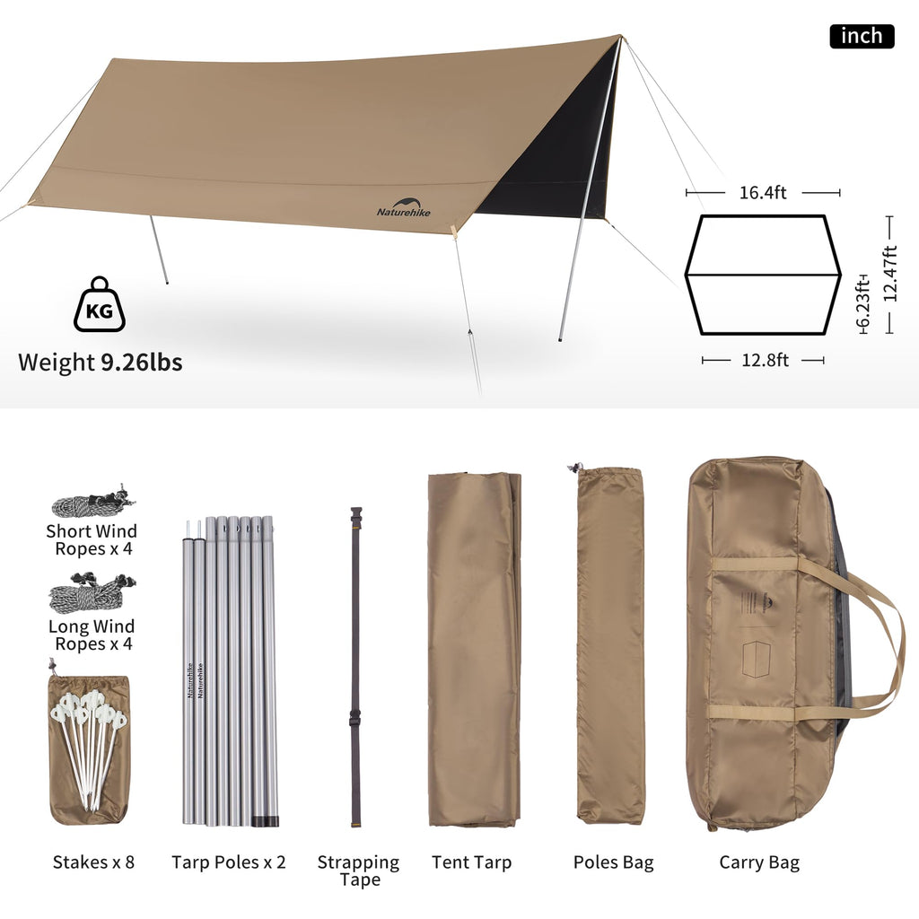 Naturehike Cloud Skies Camping Tent Tarp with Poles, Waterproof PU 18000mm+ Rain, view 8
