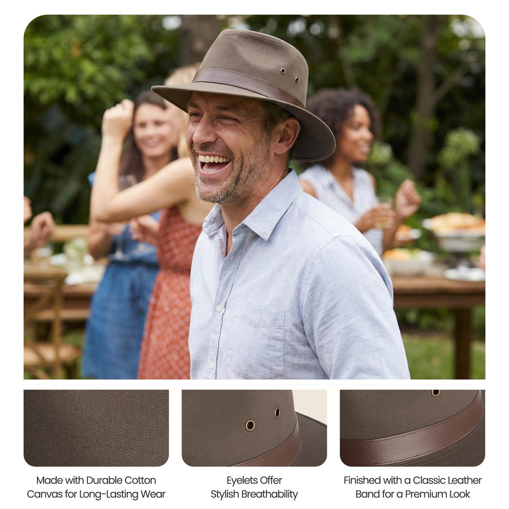 Henschel Men's Outback Crushable Cotton Canvas with Leather Band Hat, Olive, Lar, view 6