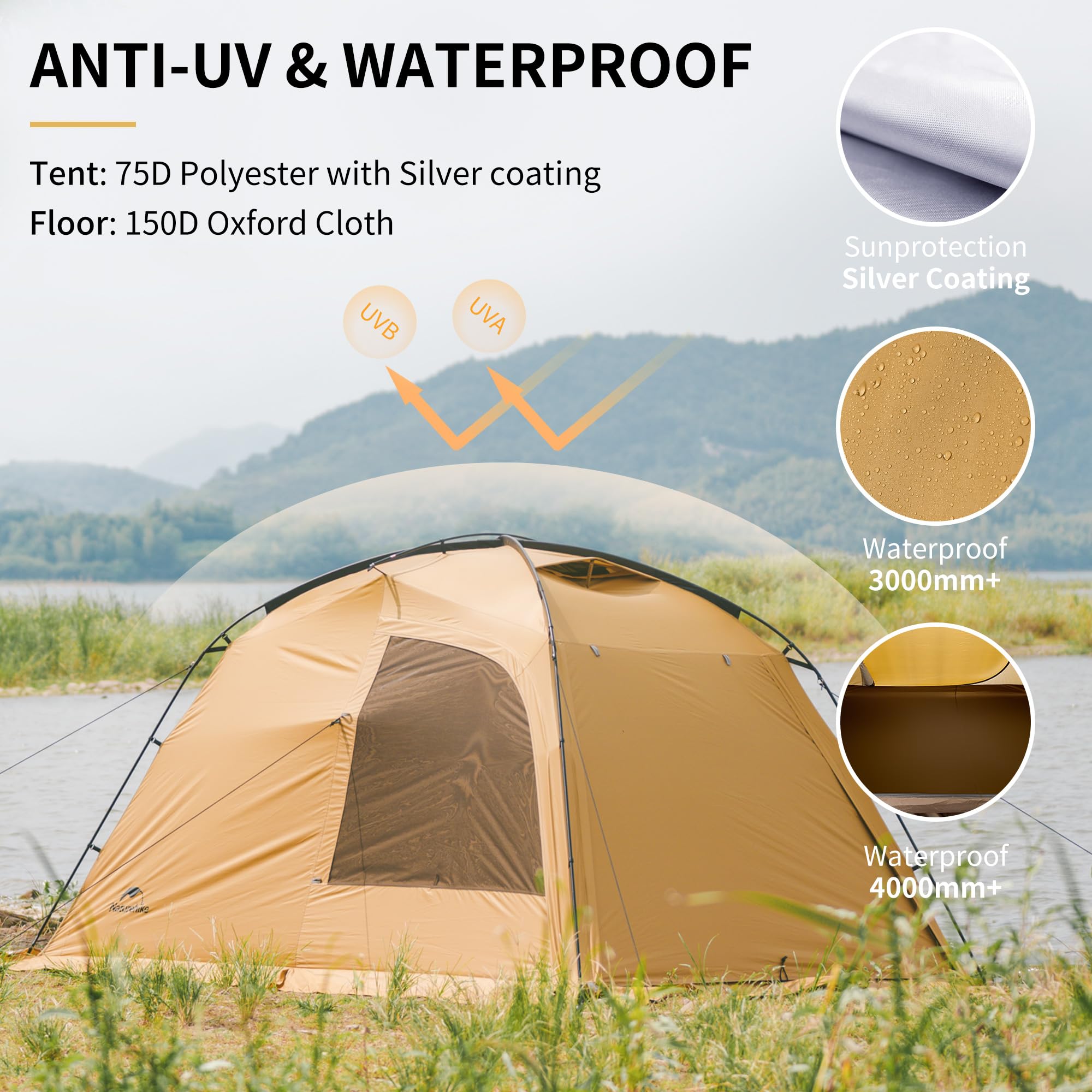 Naturehike Massif Hot Tent with Stove Jack, 4 Season Tent for 2-4 Person, UPF50+