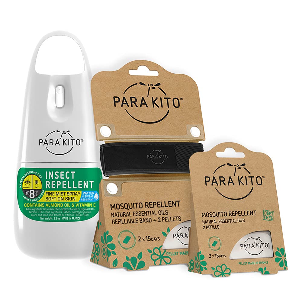 PARAKITO Mosquito, Insect & Bug Spray Bundle - Includes Spray, Black Wristband