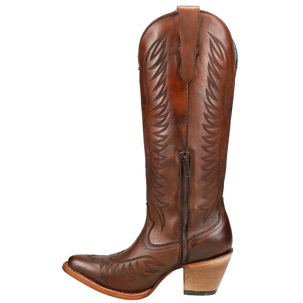 Corral Boots Womens Cognac Embroidered Snip Toe Casual Boots Mid Calf Mid Heel 2