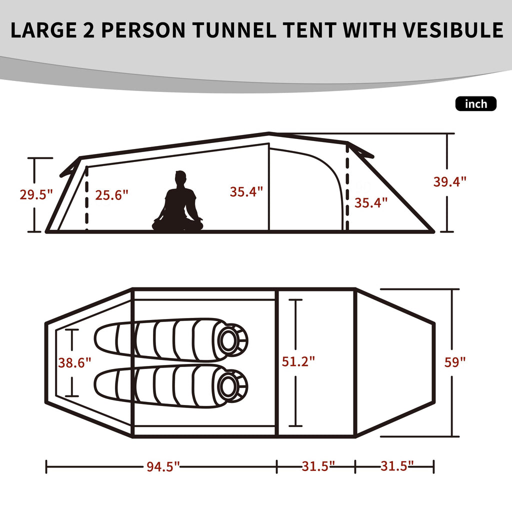 Naturehike Opalus Tunnel Backpacking Tent for 2-3 Person, 2 Person 3 Person Back, view 2
