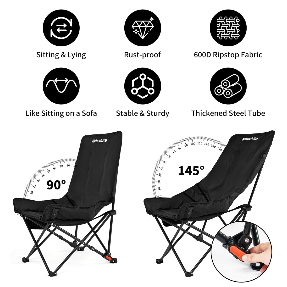 Naturehike Seastar Padded Camping Chair, Oversized 2-Position Adjustable Folding