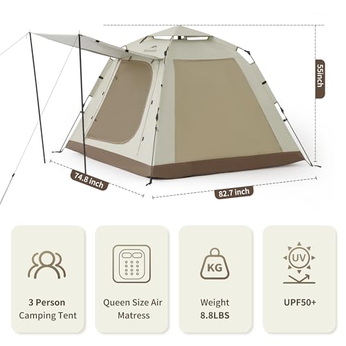 Naturehike Ango Picnic 3 Person Tent, Instant Pop up Tents for Camping, 3 Person