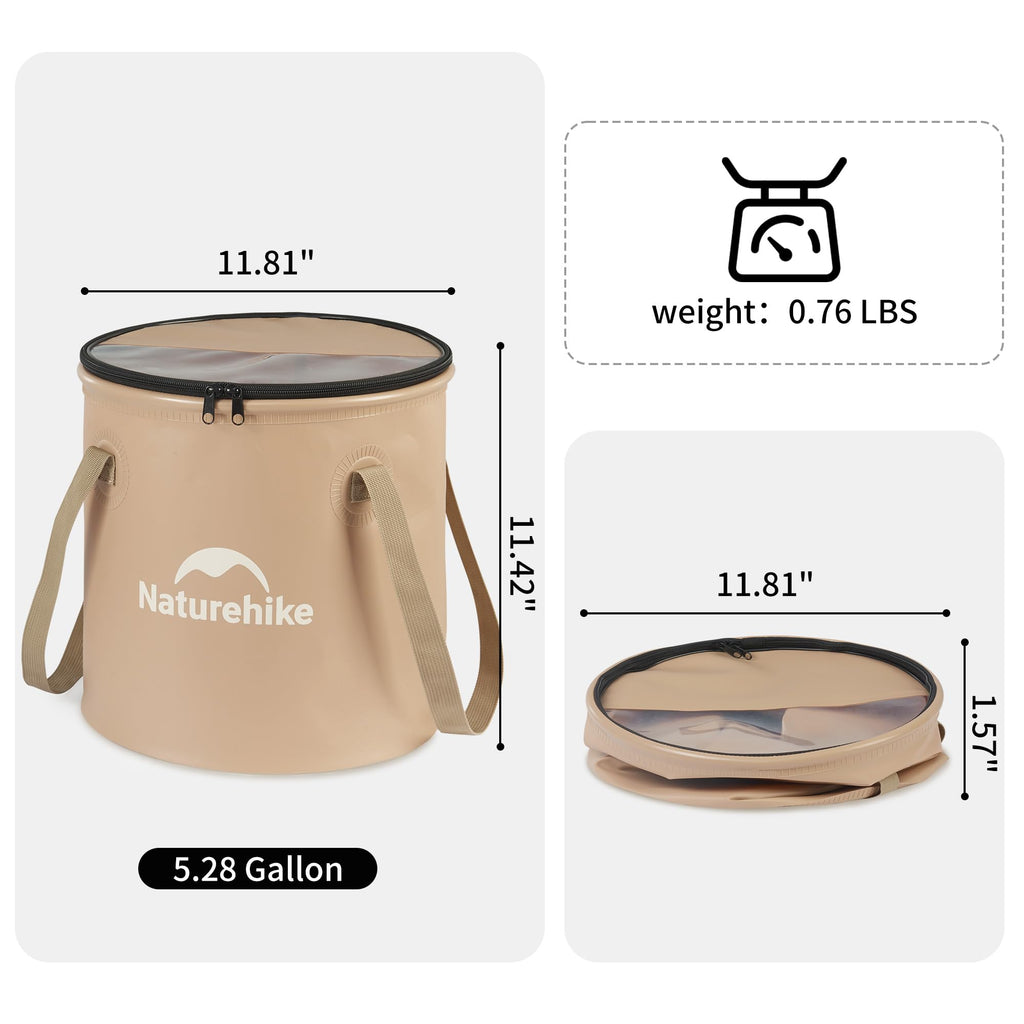 Naturehike 20L Multipurpose Collapsible Bucket, Folding Bucket Wash Basin with L, view 7