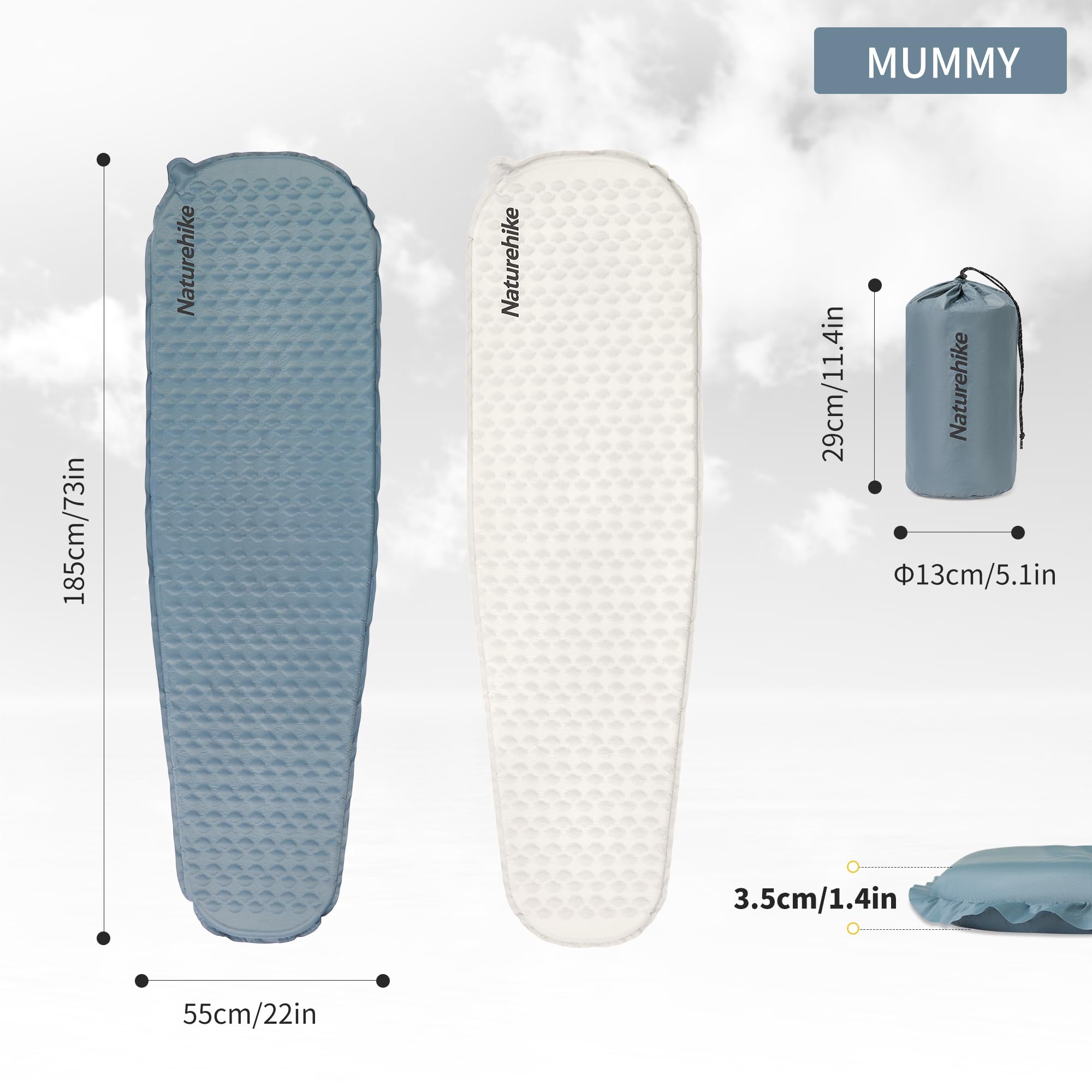 Naturehike Ultralight Self Inflating Insulated Sleeping Pad, 1.4in Lightweight R