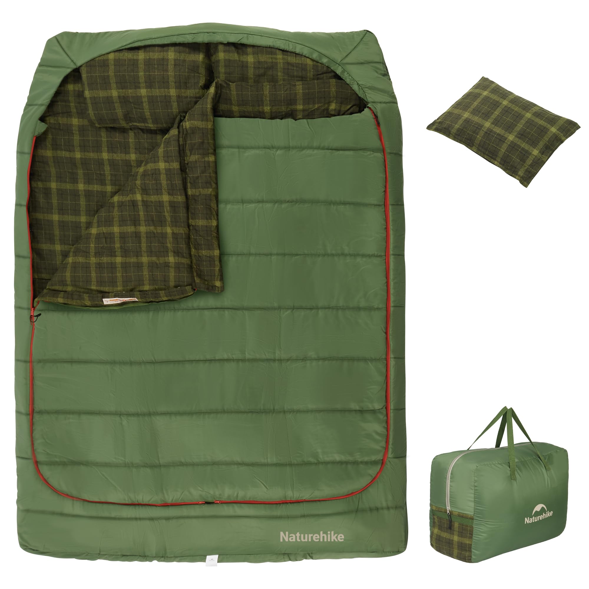 Naturehike 0 Degree Flannel Double Sleeping Bag with Pillows for Couples & Famil