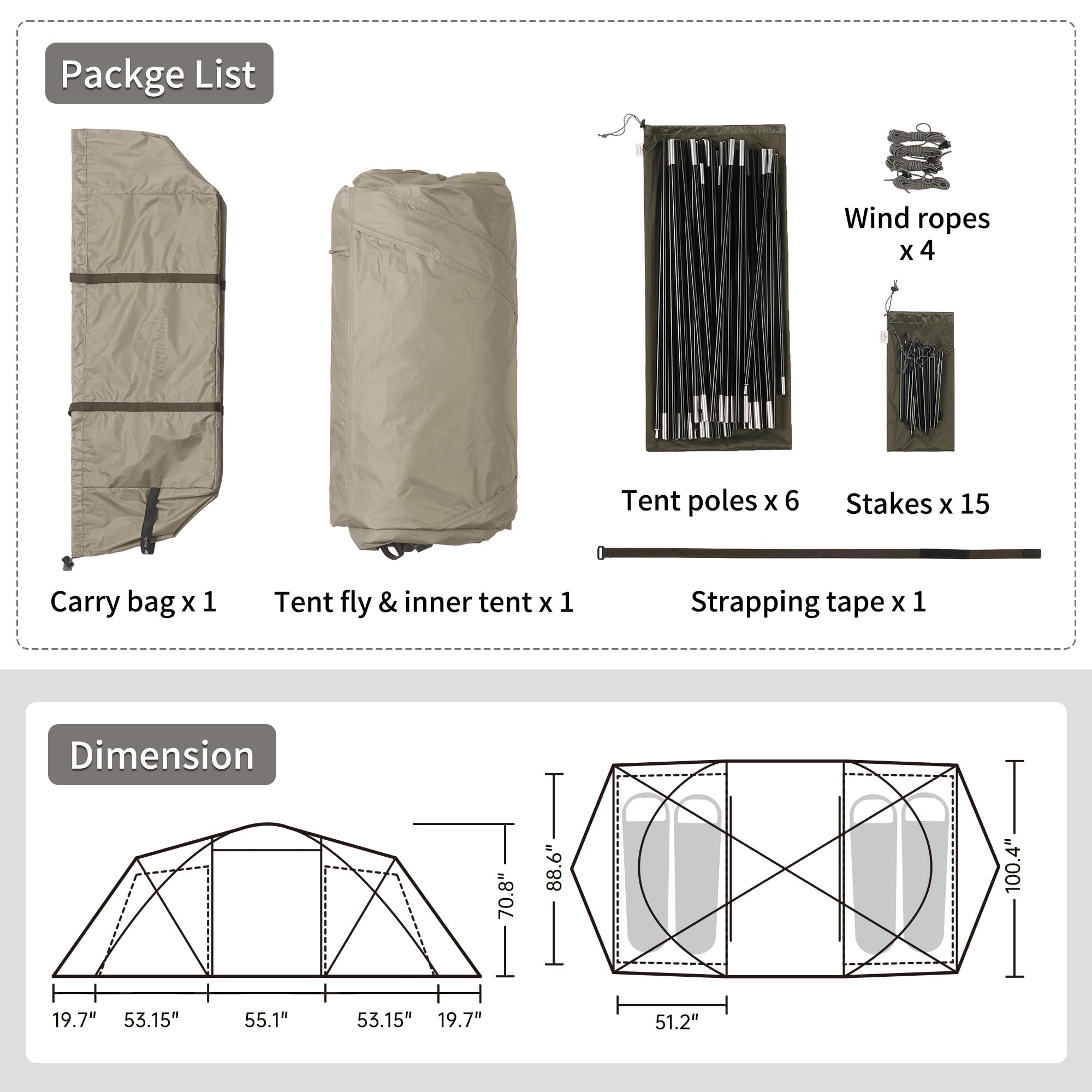 Naturehike Massif Hot Tent with Stove Jack, 4 Season Tent for 2-4 Person, UPF50+