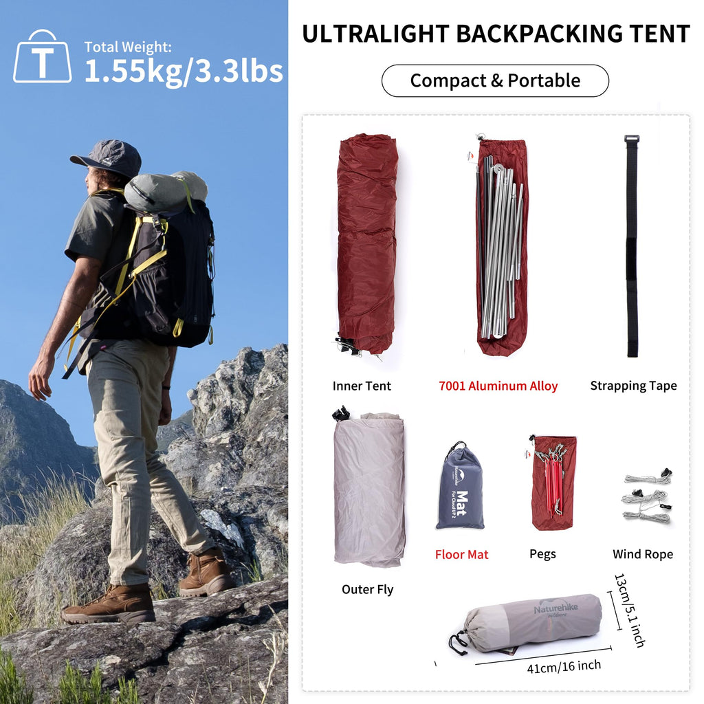 Naturehike Cloud-Up 1 Person Tent Lightweight Backpacking Tent for One Man, Wate, view 7