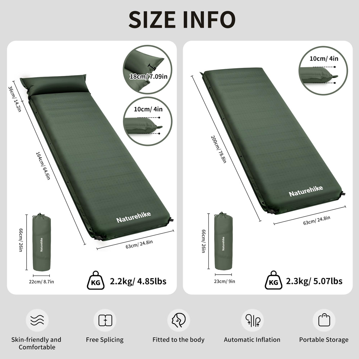 Naturehike 4"/10cm Ultra Thick Foam Self Inflating Sleeping Pad, R9.5 Patchwork