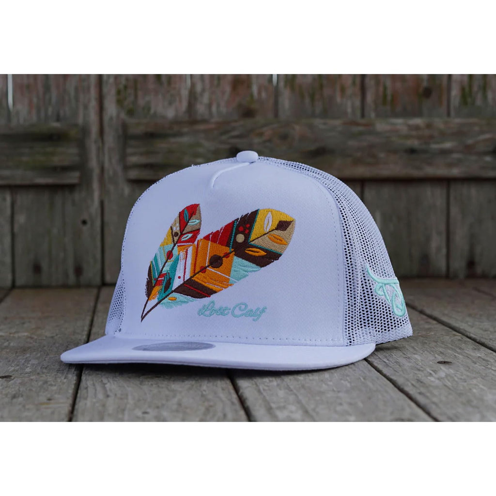 Lost Calf Feather White Flat Trucker - Hats Cap, view 3
