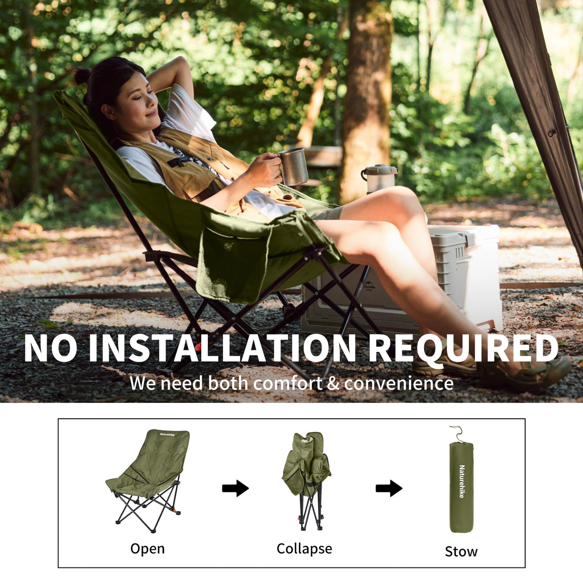 Naturehike Seastar Padded Camping Chair, Oversized 2-Position Adjustable Folding