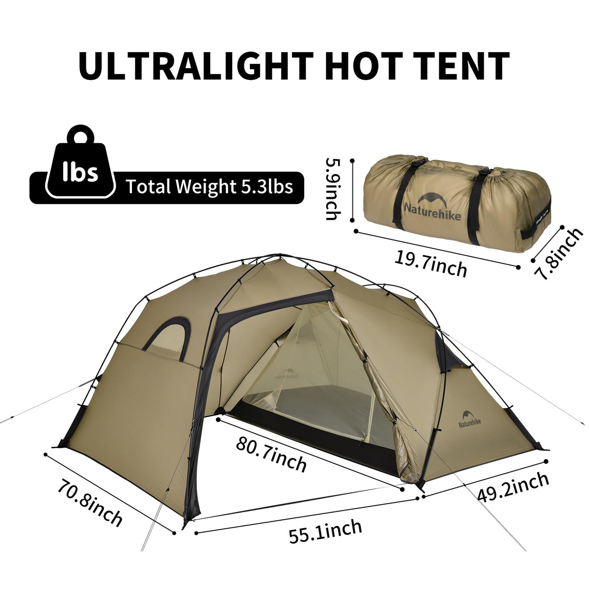 Naturehike Massif Hot Tent with Stove Jack, 4 Season Tent, 1/2/4/6 Person Campin