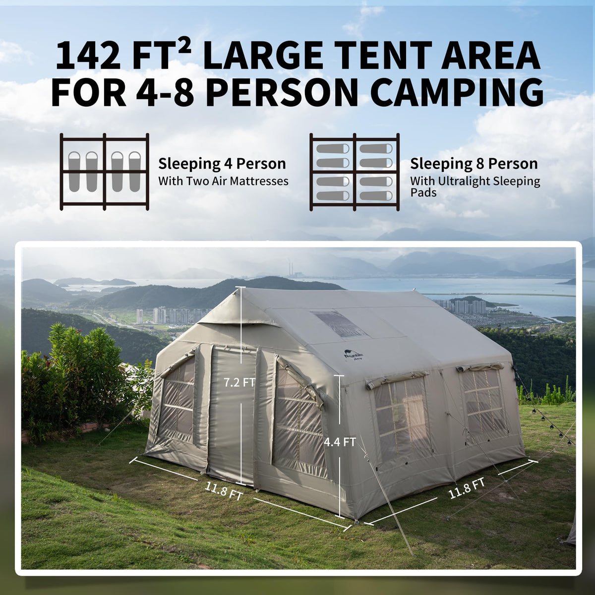 Naturehike Inflatable Tent, 4-8 Person Air Tent, 4 Season Inflatable Tents for C