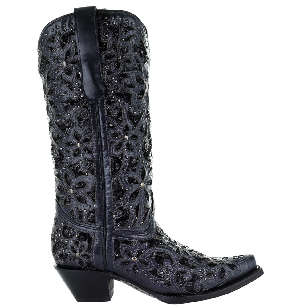 CORRAL LD BLACK INLAY & EMBROIDERY & STUDS, Size: 10, Width: M (A3752-LD-M-10)