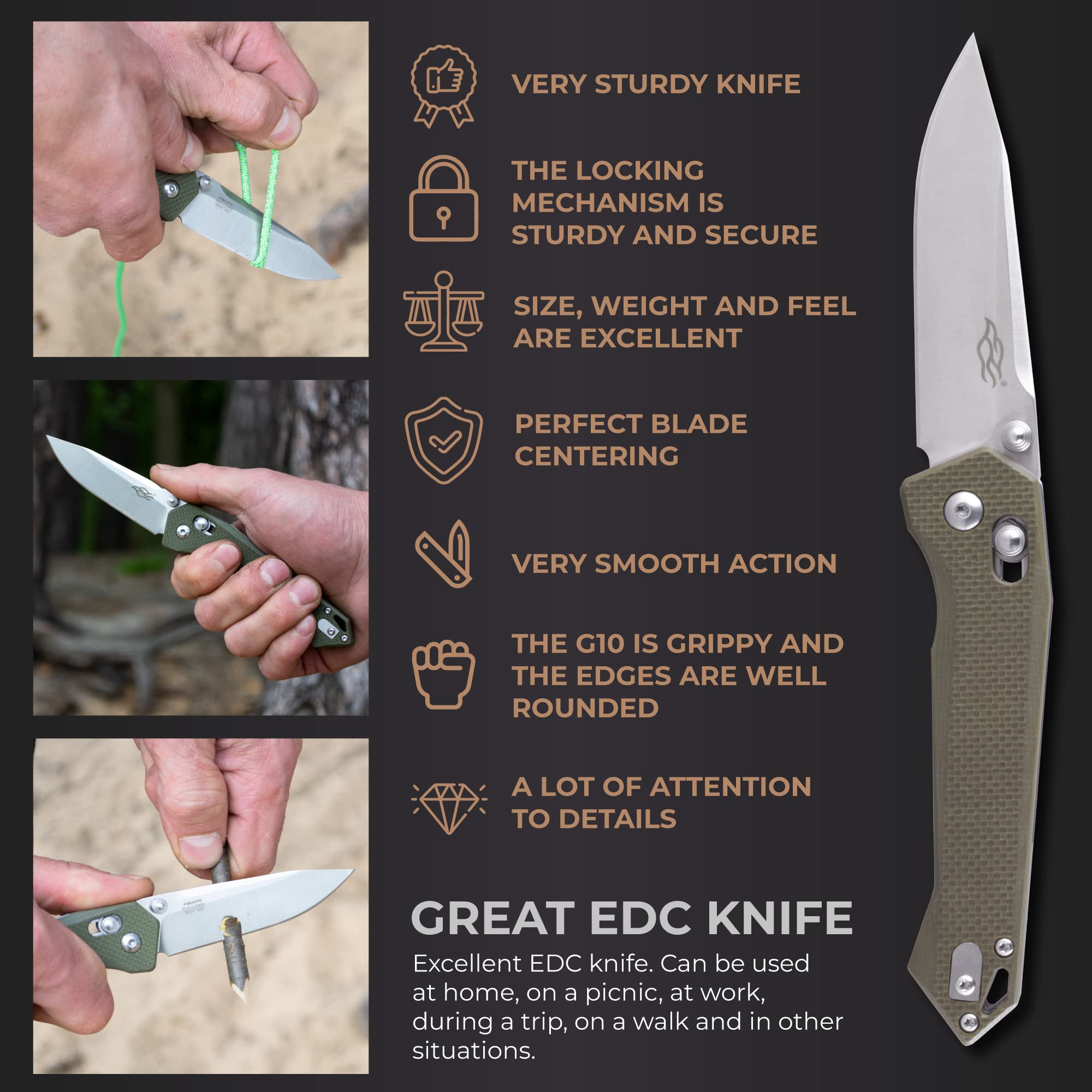 Firebird Ganzo FB7651-GR Pocket Folding Knife 440C