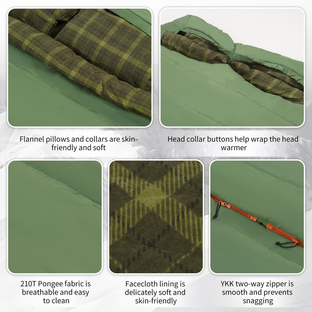 Naturehike 0 Degree Flannel Double Sleeping Bag with Pillows for Couples & Famil, view 5