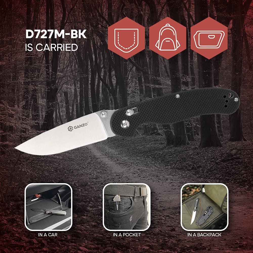 Ganzo D727M-BK Pocket Folding Knife D2 Steel Blade G10