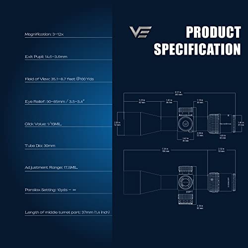 Vector Optics Veyron 3-12x44IR SFP Compact Riflescope, Ultra Short Eye Relief, view 6