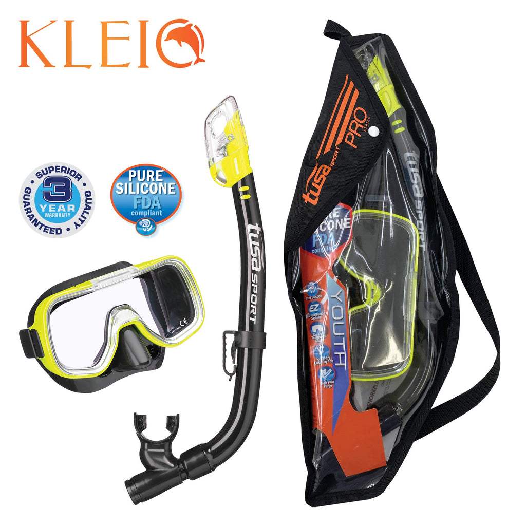 TUSA Sport Youth Mini-Kleio Mask and Dry Snorkel Combo Set, Black/Flash Yellow,