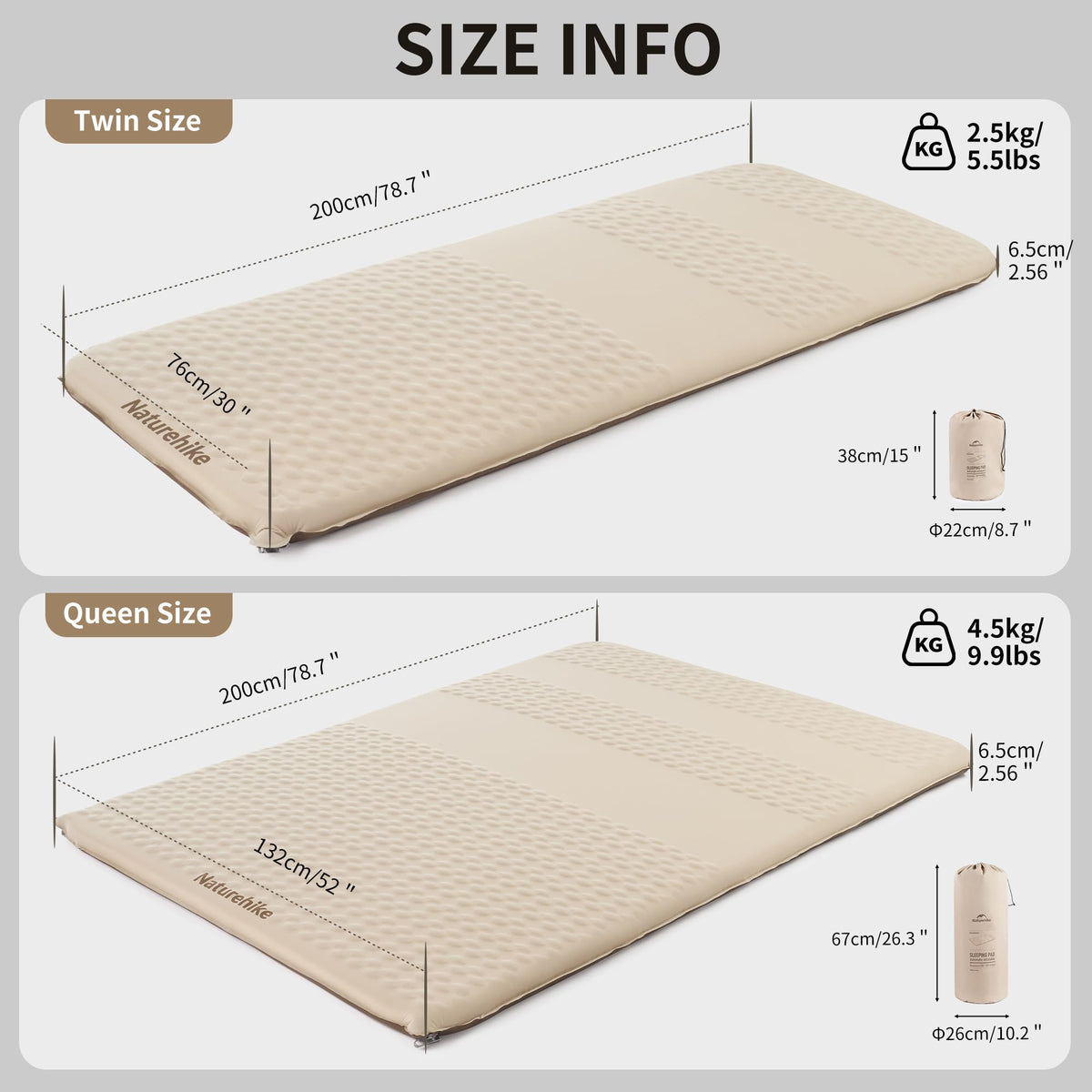 Naturehike 2.56’’ Thick Self Inflating Sleeping Pad for Camping with Foam, Infla