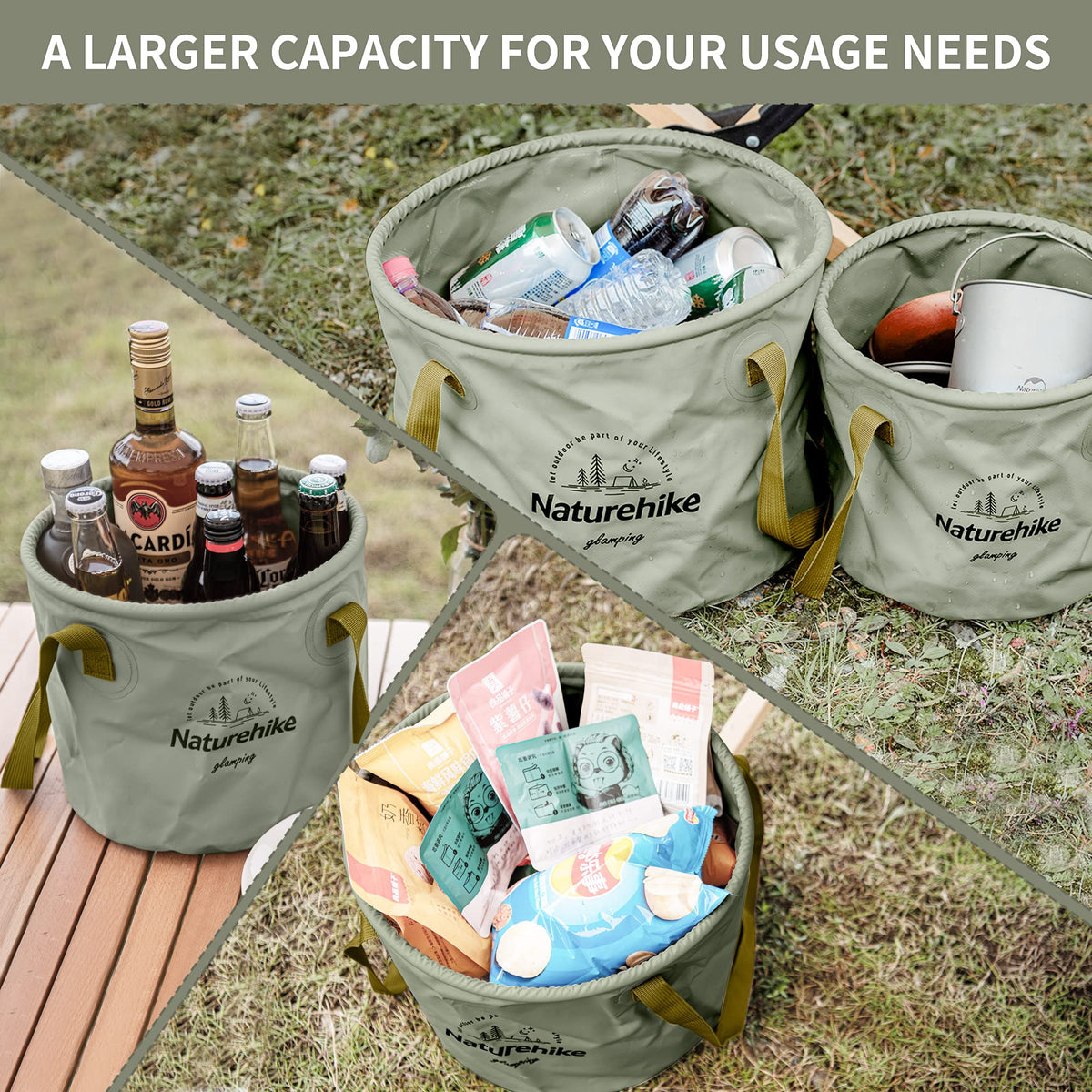 Naturehike Collapsible Bucket, Folding Bucket Wash Basin with Handle, Portable W