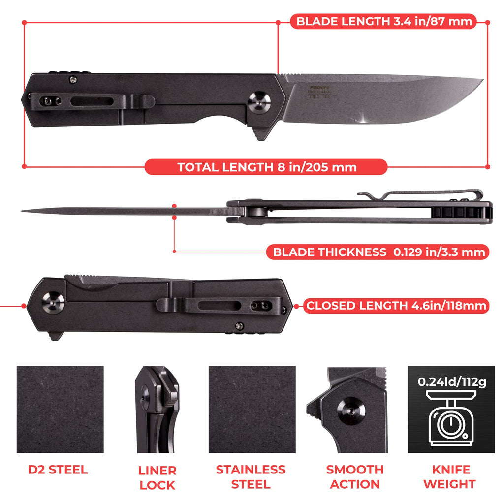 Firebird GANZO FH13-SS Pocket Folding Knife 60HRC D2 Steel, view 2